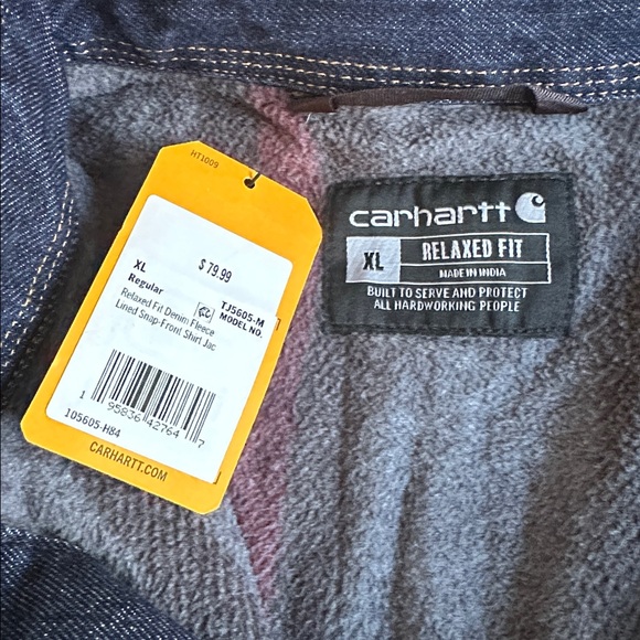 NWT Carhartt Men’s Relaxed Dit Denim Fleece Lined Snap-Front Shirt Jacket XL - Picture 5 of 17